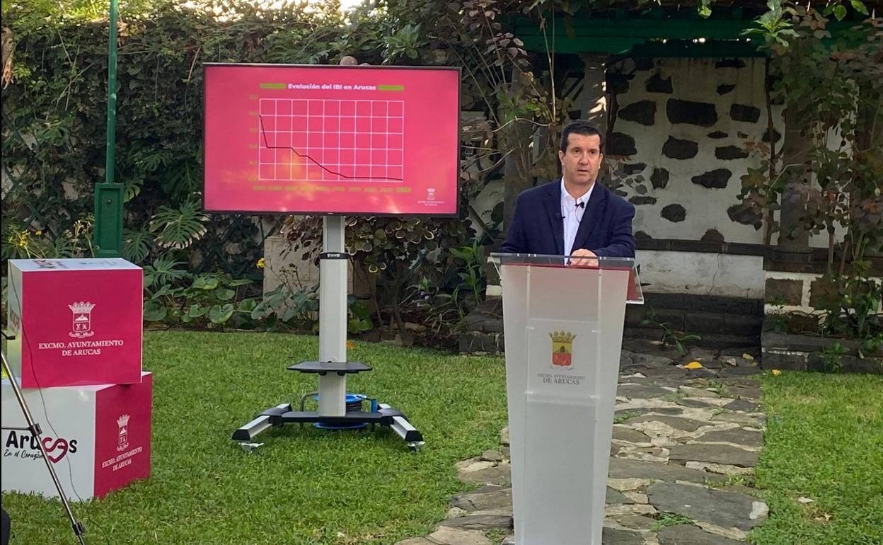 El alcalde de Arucas, Juan Jesús Facundo, durante su comparecencia. 