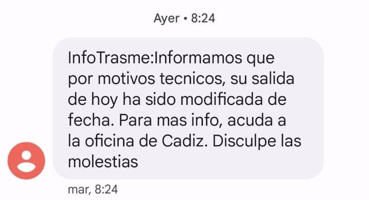 Mensaje que recibieron las personas afectadas. 