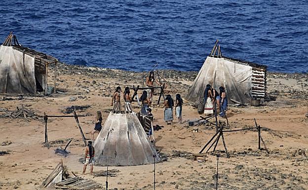 Un momento del rodaje de la serie, este lunes, en Arucas. 