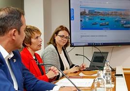 La consejera de Economía del Gobierno de Canarias, Elena Máñez (c); el viceconsejero del área, Blas Acosta (i); y la responsable de Innovación del Instituto Tecnológico de Canarias (ITC), Alma Cruz (d), presentaron este miércoles el Observatorio de Economía