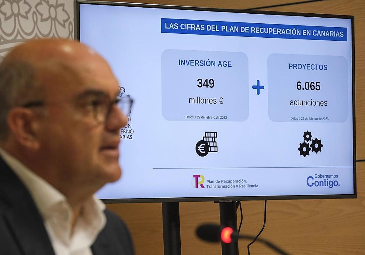 El delegado del Gobierno en Canarias, Anselmo Pestana, presentó el balance de los fondos del Plan de Resiliencia.