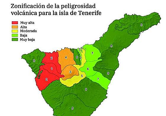 Mapa incluido en el Plan de Actuación Insular frente al Riesgo Volcánico de la isla de Tenerife.