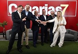 Candidatos de UxGC, PP, NC, PSOE, Podemos y CC, de izquierda a derecha.