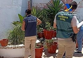 La Guardia Civily la Vigilancia Aduanera de la Agencia Tributaria, durante el registro.