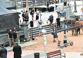 Imagen de un rodaje en la plaza de Cairasco de Las Palmas de Gran Canaria.