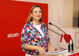 La candidata del PSOE al Congreso, Dolores Corujo, en la rueda de prensa de este jueves.