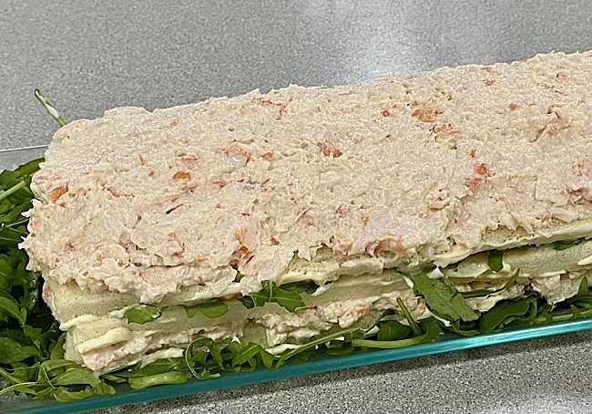 Añadimos otra capa de la crema de langostinos