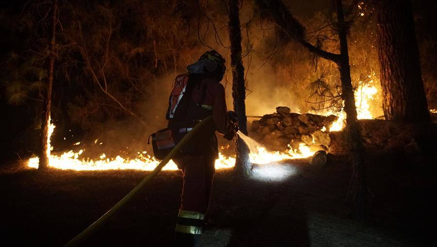 Los bomberos luchan contra un fuego voraz