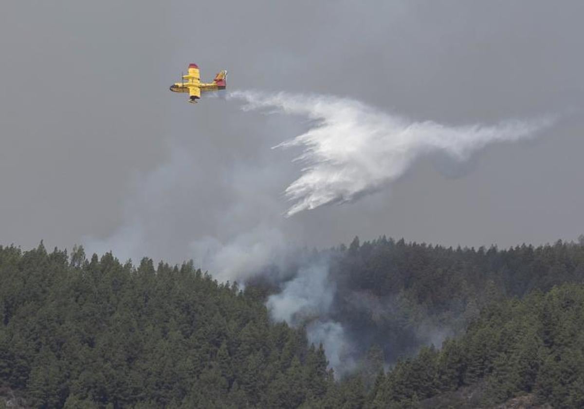 Un hidroavión realizando labores de extinción del incendio.