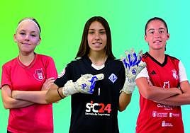 De izquierda a derecha: Sidney Cormier Smith (carrilera del Unión Viera C); Paula Coba (portera del AEM de Lérida) y Paula Hernández (centrocampista del Guiniguada).
