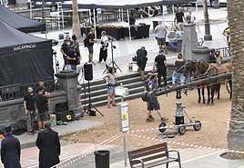 Imagen de una jornada de rodaje en la Alameda de Colón, en la capital grancanaria.