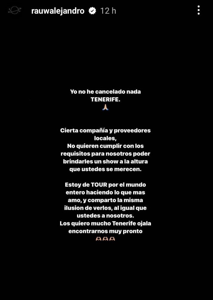 Mensaje publicado en su perfil de Instagram.