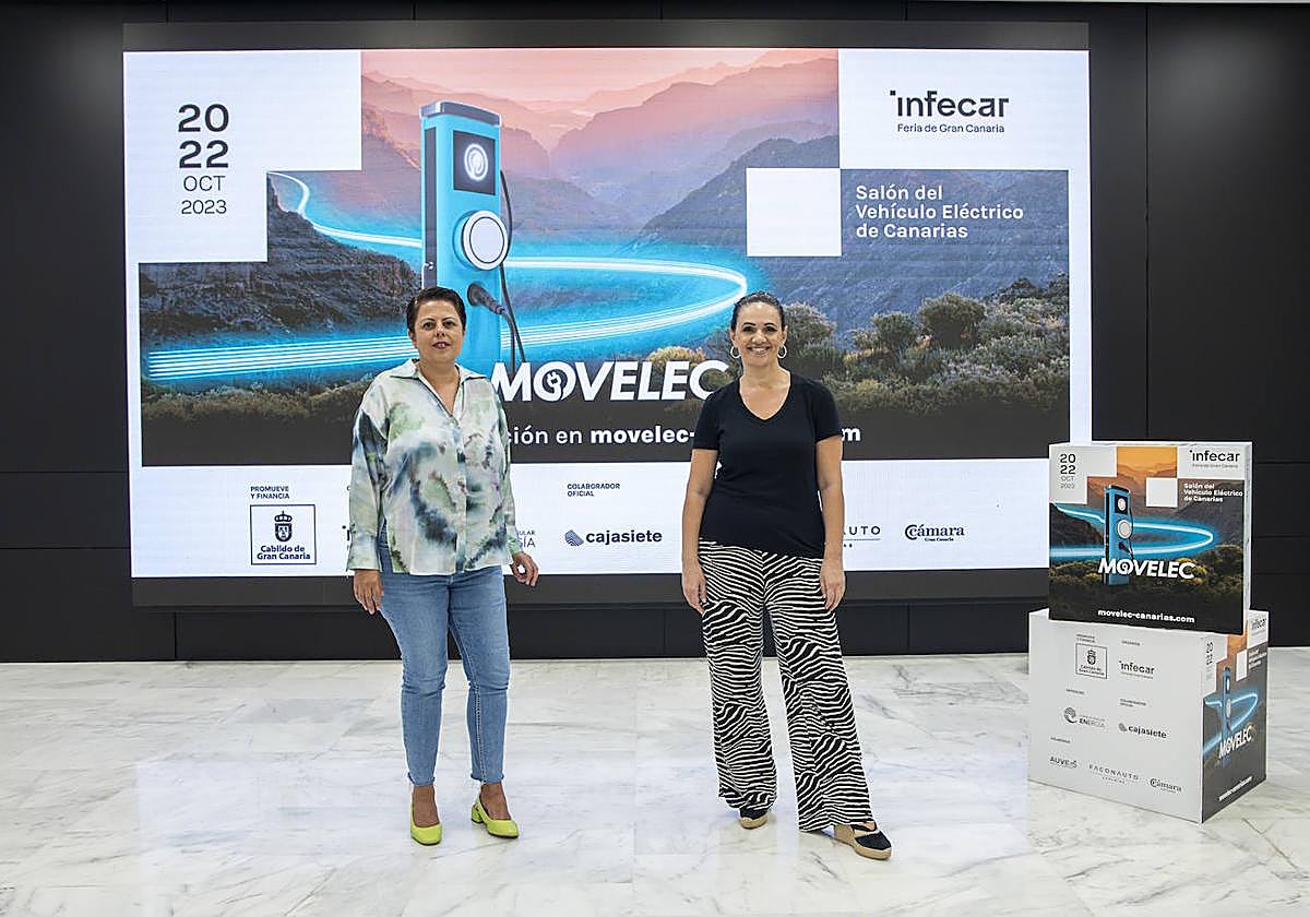Minerva Alonso, consejera de Desarrollo Económico del Cabildo (izquierda), presentó Movelec.