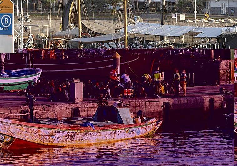 Migrantes llegando al puerto de Los Cristianos, Tenerife.