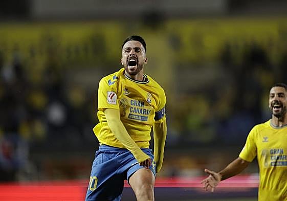 Kirian Rodríguez celebra su gol ante el Atlético.