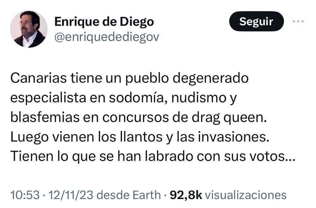 El mensaje que publicó Enrique de Diego en sus redes sociales.