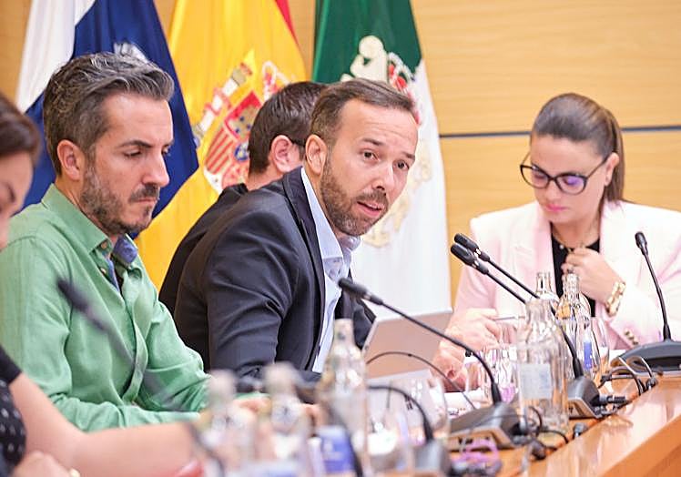Luis González Cabrera, consejero de Transportes, en el pleno ordinario de este viernes donde participó a petición propia.