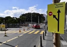 Un cartel advierte de que hay que seguir hasta la calle Gran Canaria.