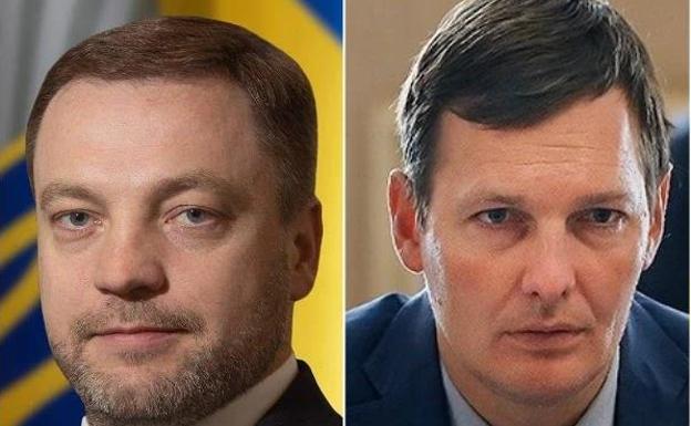 El ministro del Interior, Denys Monastirski, y su adjunto, Evgueni Enin