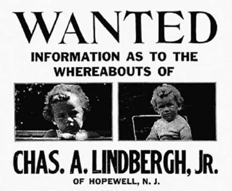 Cartel sobre la desaparición del pequeño Lindbergh. 