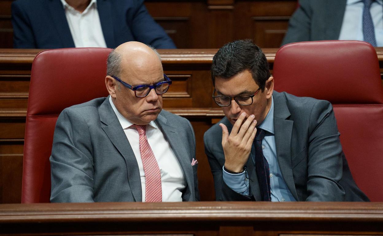 Los miembros del Grupo nacionalista, José Miguel Barragán y Pablo Rodríguez, en el Parlamento. 