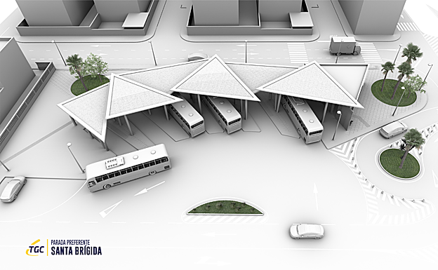 Maqueta de la futura parada preferente de Santa Brígida. 