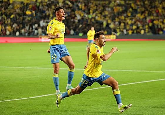 Imagen de Munir celebrando el gol ante el FC Barcelona en el Estadio de Gran Canaria.