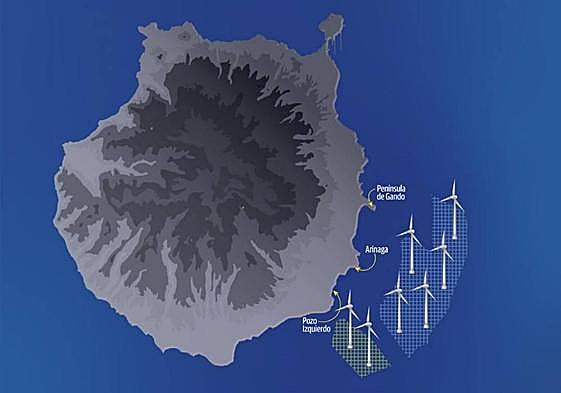 Infografía de la ubicación de la zona reservada para eólica marina y para su investigación.