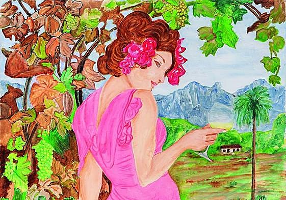 'Affiche al vino canario', 2022. Acrílico sobre lienzo. 80x60 cm.