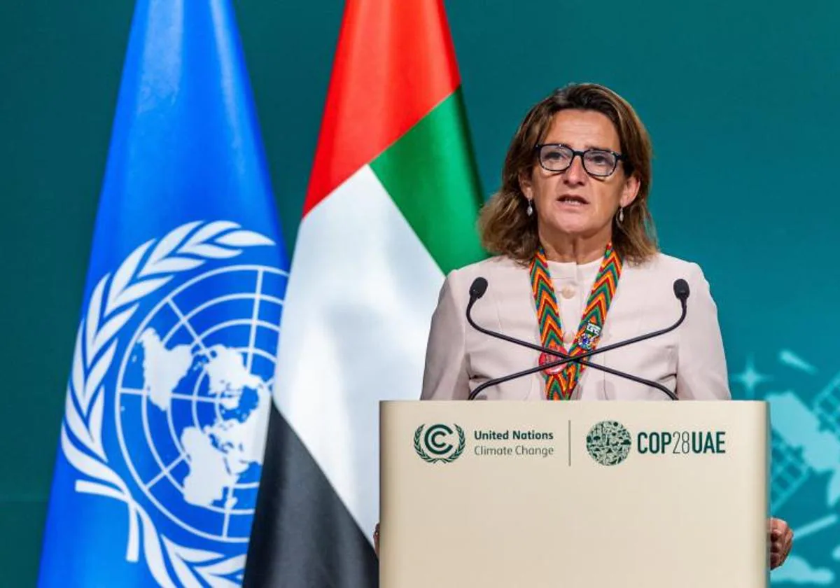 La ministra para la Transición Ecológica, Teresa Ribera, en una imagen de archivo en el marco de la Cumbre del Clima de Dubái.