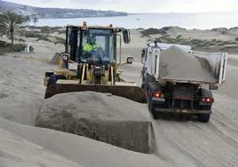 Una pala mecánica y un camión trasladaron 78 toneladas de arena el pasado viernes.