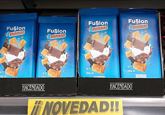 Chocolate Fussion Animadas en el lineal de un supermercado Mercadona.