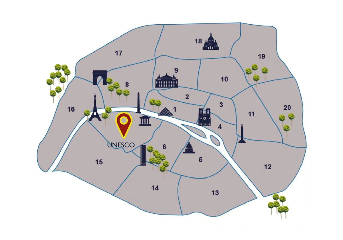 Mapa del recorrido del desfile, que pasar por el Louvre, Notre Dame y otros monumentos.