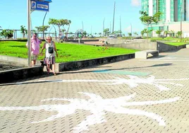 Intervención artística de Tres de Sal reclamando palmeras para tener sombra en un parque de Arrecife.