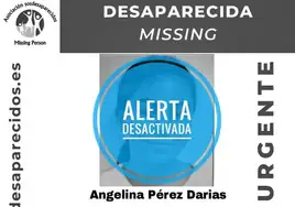 Cartel de SOS Desaparecidos de la alerta de búsqueda desactivada.