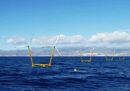Simulación de aerogeneradores flotantes frente a las costas de Gran Canaria.