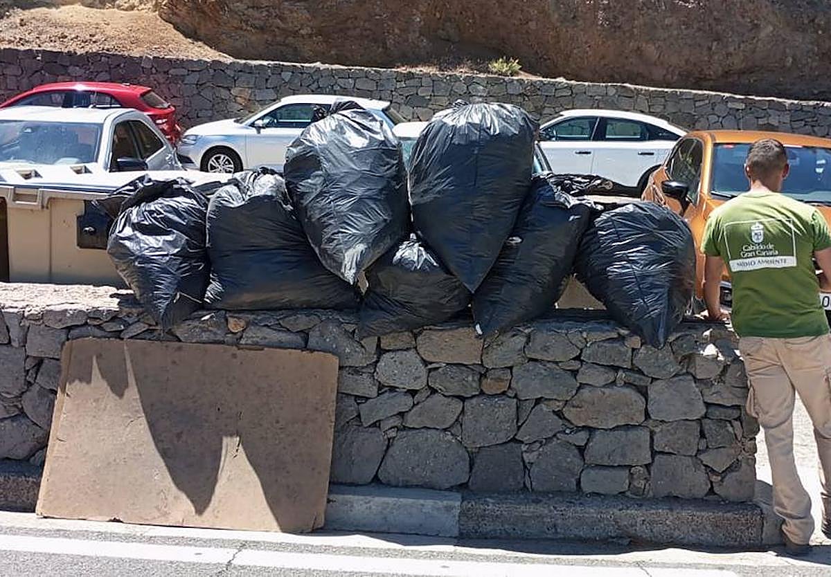 Retirada de varios sacos de basura.