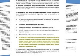 Páginas del contrato de patrocinio con las estipulaciones relativas a la posible rescisión por decisión del club.