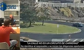 El conductor en la comisaría de Telde e imágenes de las grabaciones mientras conducía de forma temeraria.
