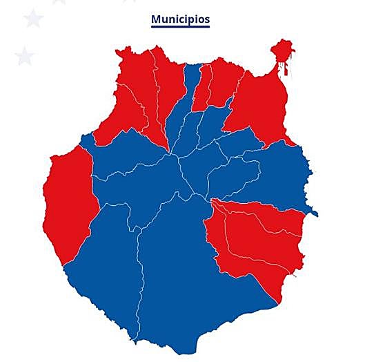 De rojo, los municipios dominados por el PSOE, de azul, los del PP.
