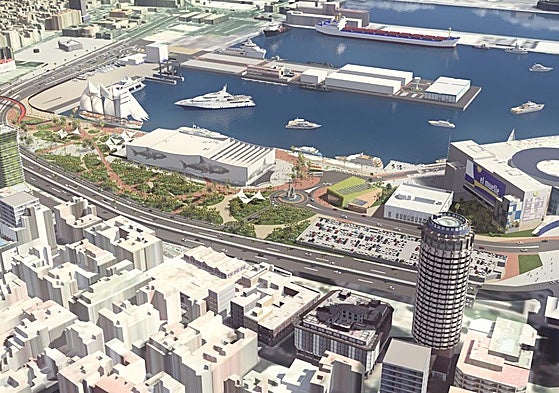 Vista aérea del proyecto inicialmente previsto en el entorno del Puerto de Las Palmas de Gran Canaria.