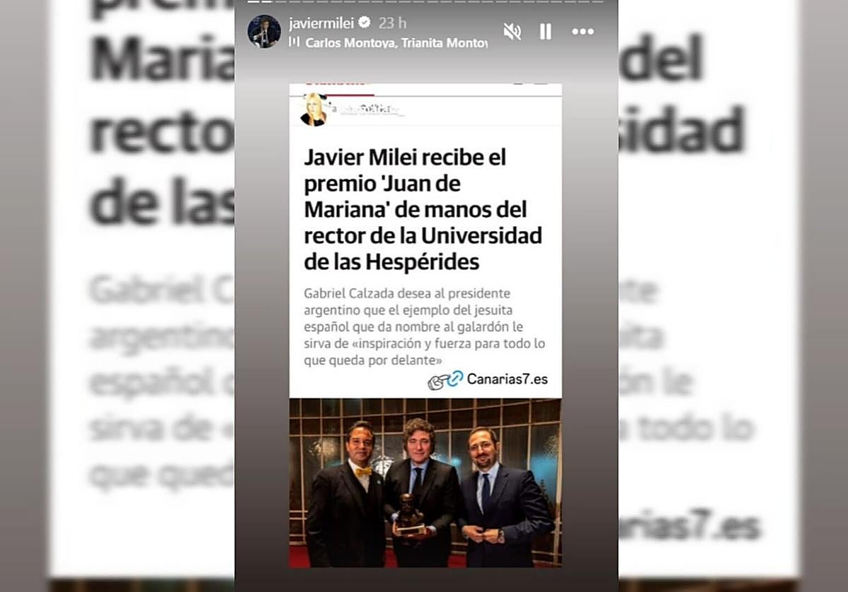CANARIAS7 se cuela en las 'stories' de Instagram de Javier Milei