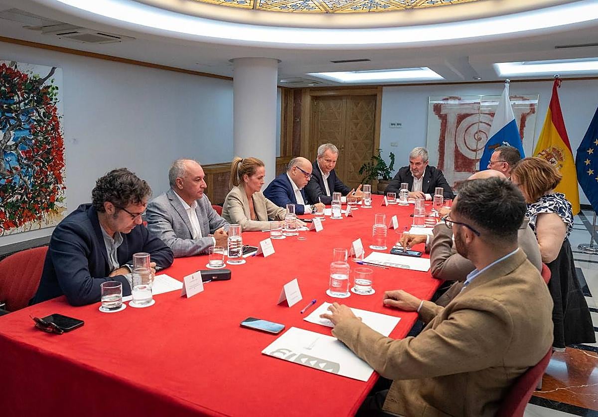 Imagen de la reunión de los miembros del Pacto canario por la migración con el Gobierno.