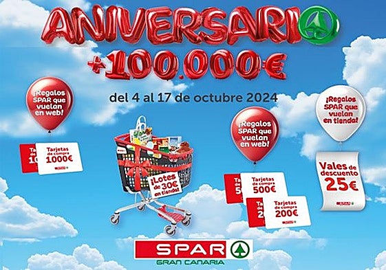 SPAR Gran Canaria realizará un gran sorteo final en el que se repartirán 30 tarjetas de compra, con un valor de 1.000 euros por cada tarjeta.