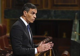 El jefe del Ejecutivo, Pedro Sánchez, durante su intervención en el Congreso.