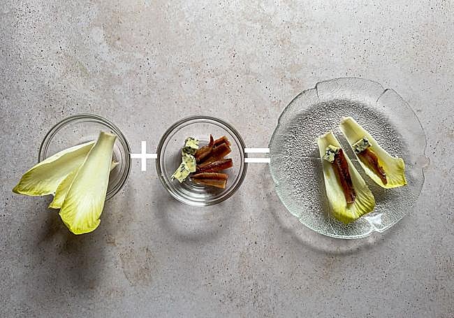 Endivias con queso azul y anchoas