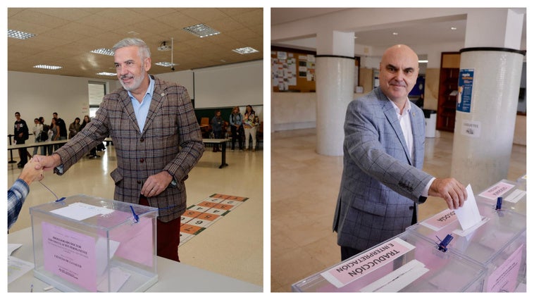 Lluís Serra (i) y Gregorio Rodríguez (d) ejerciendo su derecho al voto en la ULPGC.