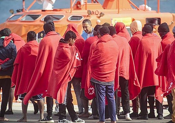 Imagen de migrantes llegados a Lanzarote este fin de semana.