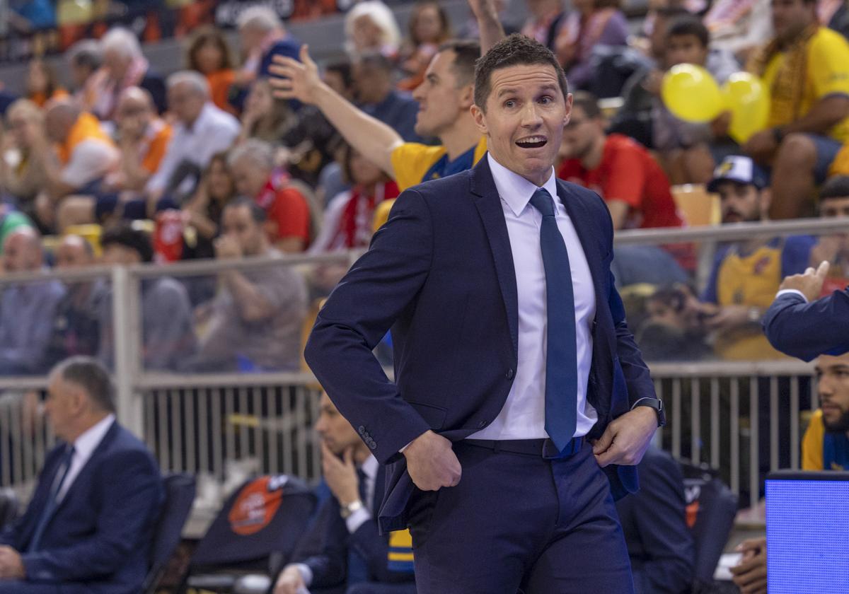 Jaka Lakovic, durante el partido de cuartos de final en el Arena ante Valencia Basket.