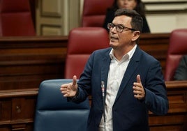 El consejero Pablo Rodríguez, en su intervención en el pleno del Parlamento de Canarias.